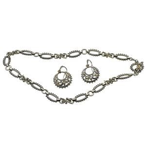 Barbara Bixby Silver & 18k Gold Beaded Texture Link Toggle Neklace and Earrings